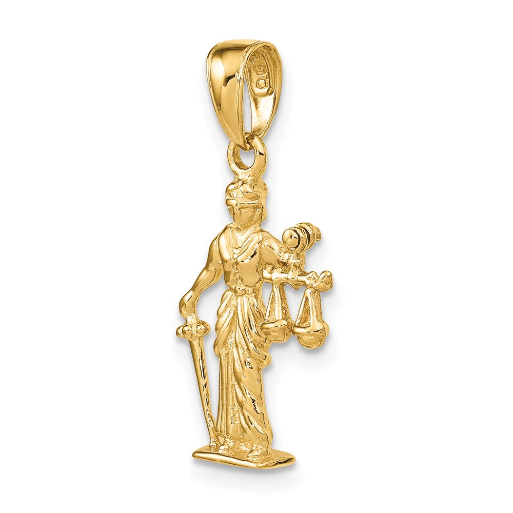 14 Karat Gelbgold Justitia-Anhänger 3D mit beweglicher Waage