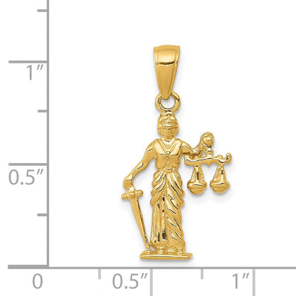 14 Karat Gelbgold Justitia-Anhänger 3D mit beweglicher Waage