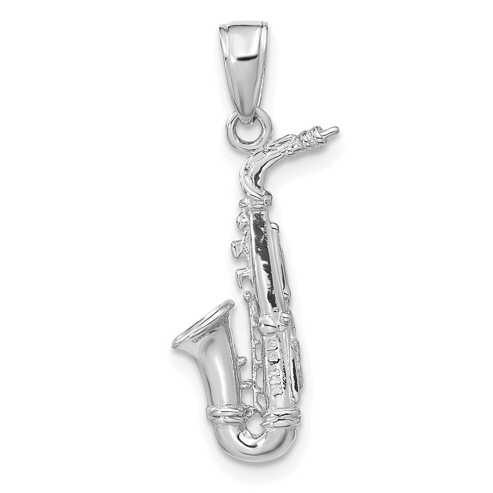 14K Weißgold 3-D-Saxophon-Anhänger