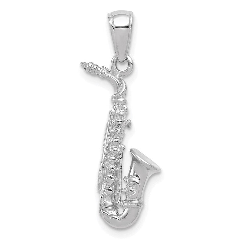 14K Weißgold 3-D-Saxophon-Anhänger
