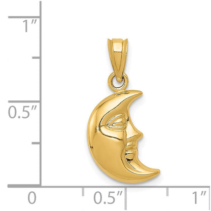 14K Gelbgold 3-d Mond Anhänger