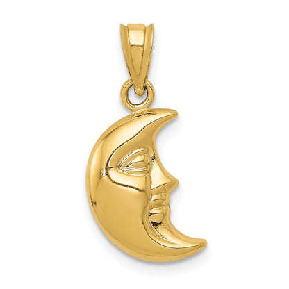 14K Gelbgold 3-d Mond Anhänger