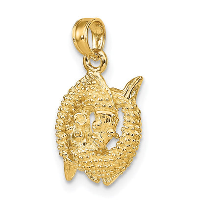 14K Gelbgold 3-D Sternzeichen Fische Charm
