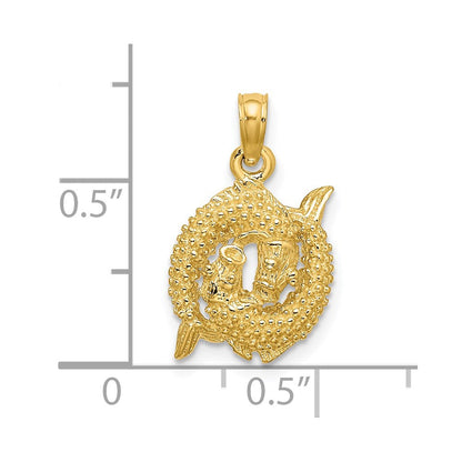14K Gelbgold 3-D Sternzeichen Fische Charm