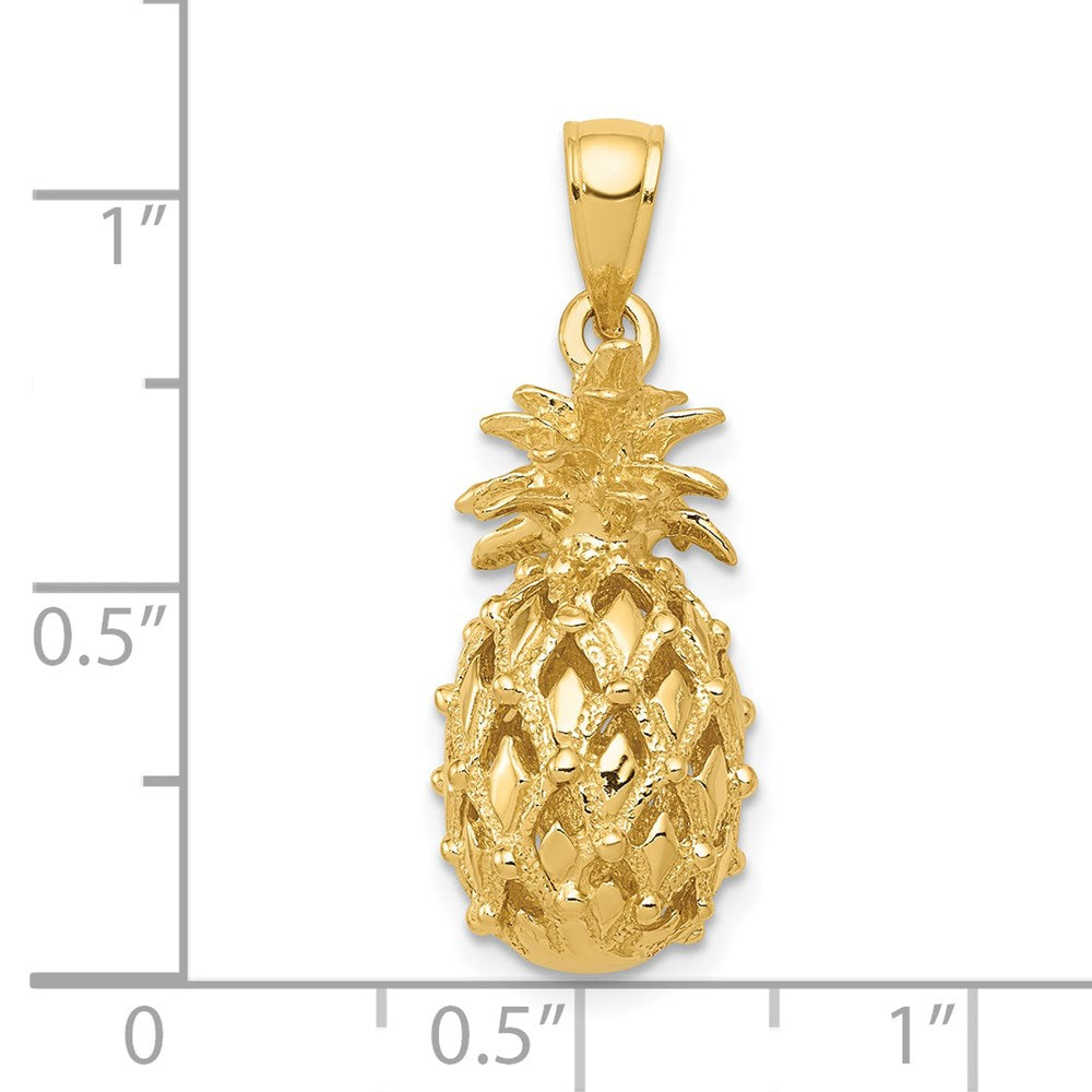 14K Gelbgold 3-D-Ausgeschnittener Ananas-Anhänger