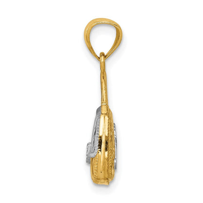 14K Gelb- & Rhodiumgold mit Rhodium 3D wendbarer Mama-Handtasche-Anhänger