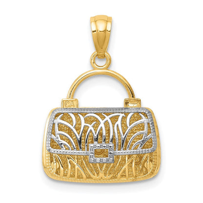 14K Gelb- & Rhodiumgold mit Rhodium 3D wendbarer Mama-Handtasche-Anhänger