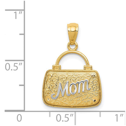 14K Gelb- & Rhodiumgold mit Rhodium 3D wendbarer Mama-Handtasche-Anhänger