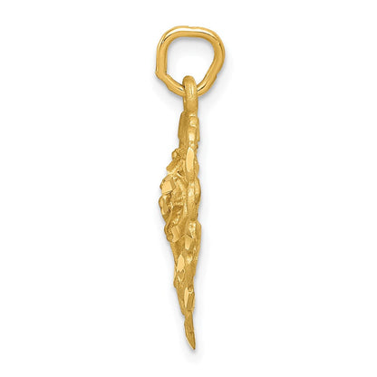 14K Gelbgold polierter und diamantierter Blume-im-Herz-Anhänger