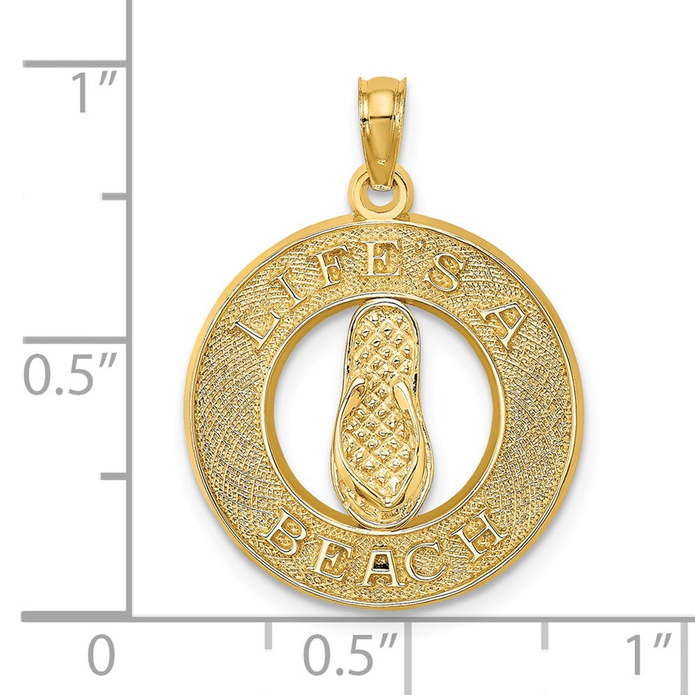14 Karat Gelbgold "LIFES A BEACH" Kreis-Charm mit Flip-Flop-Anhänger