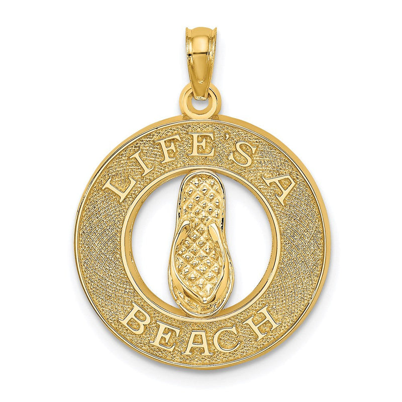 14 Karat Gelbgold "LIFES A BEACH" Kreis-Charm mit Flip-Flop-Anhänger