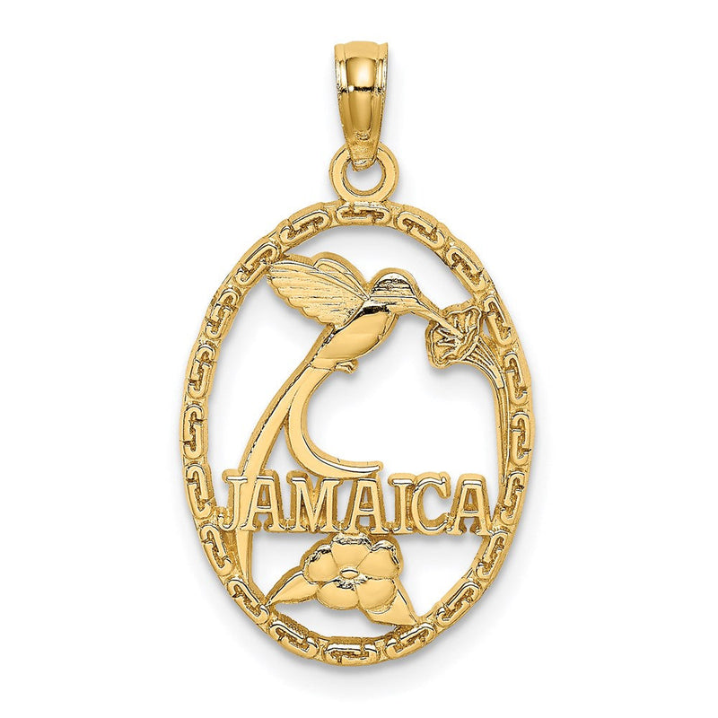 14 Karat Gelbgold Charm "JAMAICA" mit Vogel und Blumen
