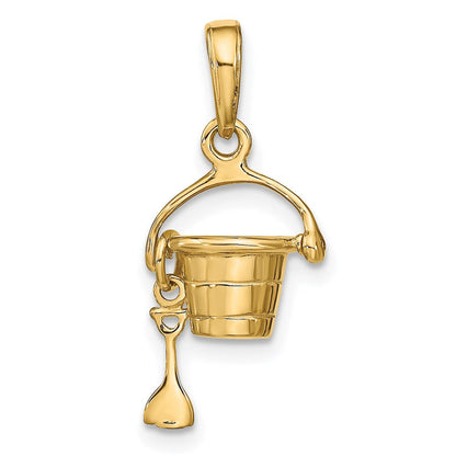 14K Gelbgold 3-D Strandeimer-Charm mit Schaufel