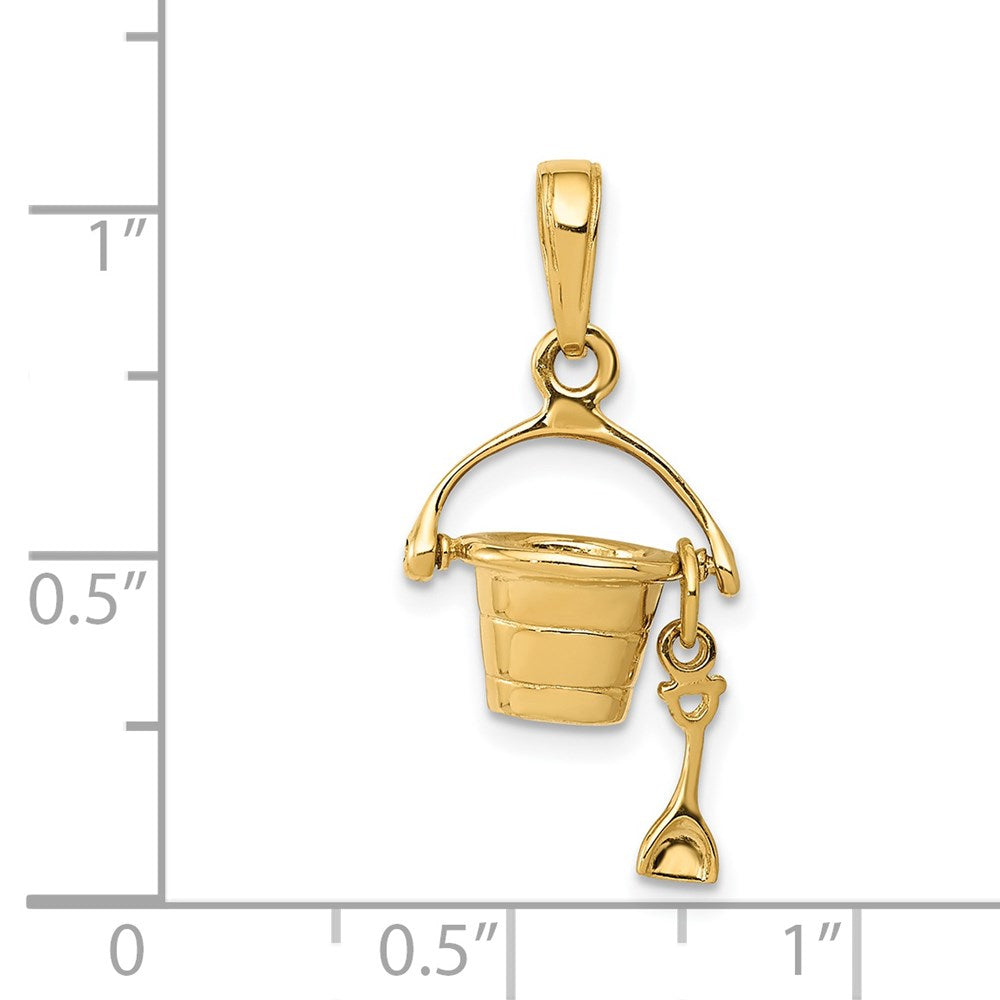 14K Gelbgold 3-D Strandeimer-Charm mit Schaufel