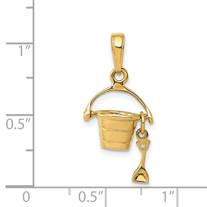 14K Gelbgold 3-D Strandeimer-Charm mit Schaufel