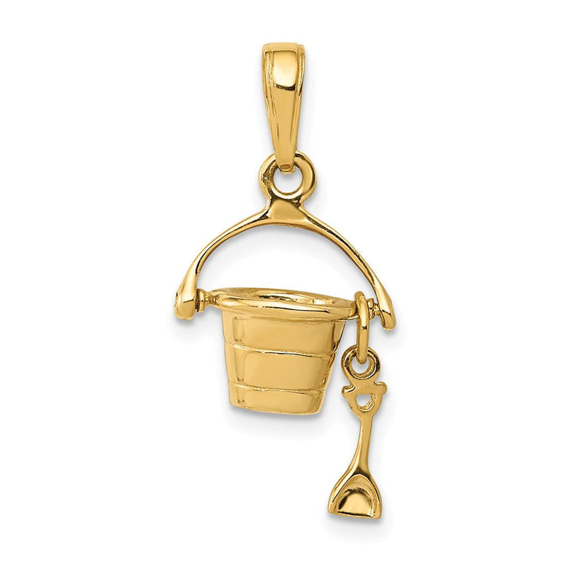14K Gelbgold 3-D Strandeimer-Charm mit Schaufel