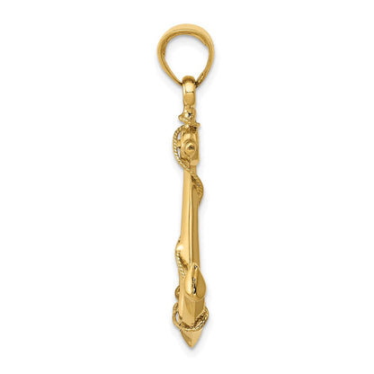 14K Gelbgold 3-D-Anker-Anhänger mit Seil