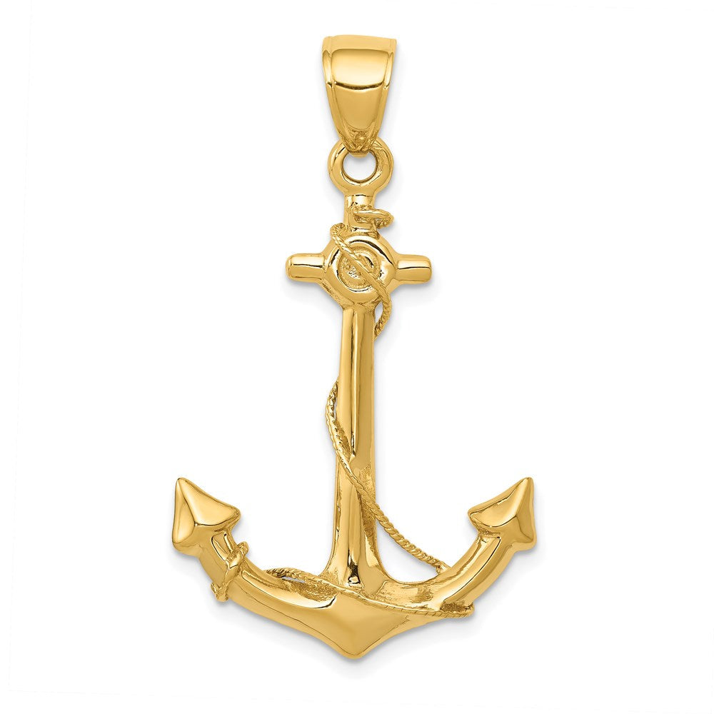 14K Gelbgold 3-D-Anker-Anhänger mit Seil