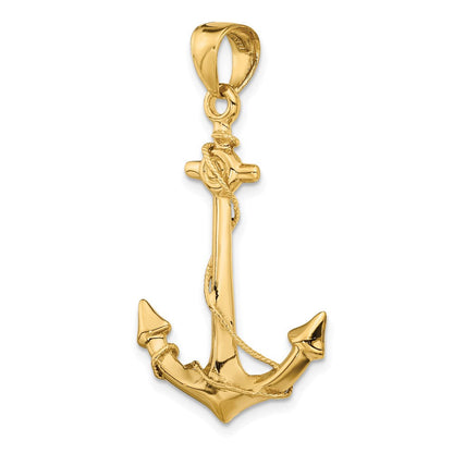 14K Gelbgold 3-D-Anker-Anhänger mit Seil