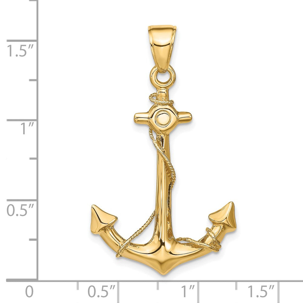 14K Gelbgold 3-D-Anker-Anhänger mit Seil