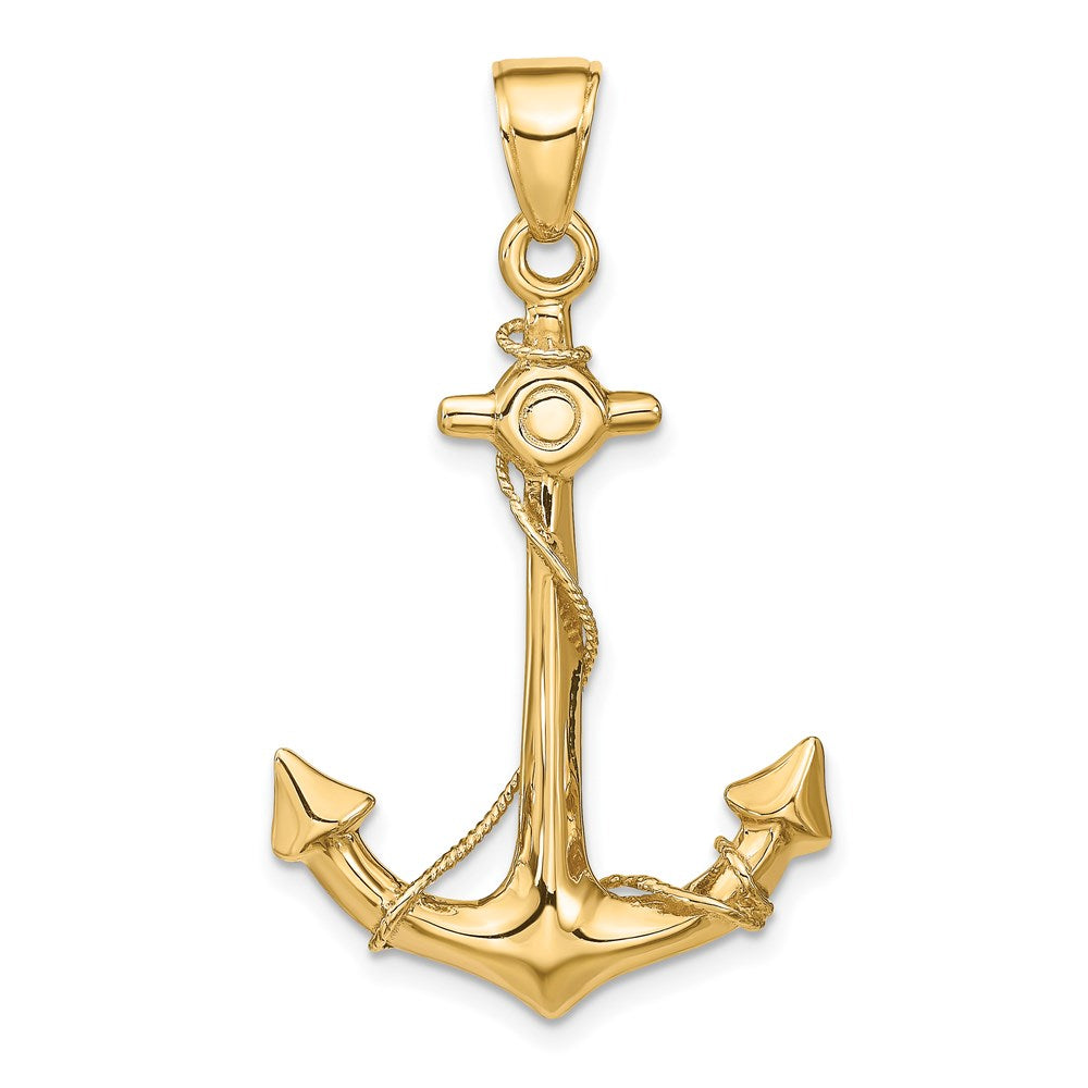 14K Gelbgold 3-D-Anker-Anhänger mit Seil