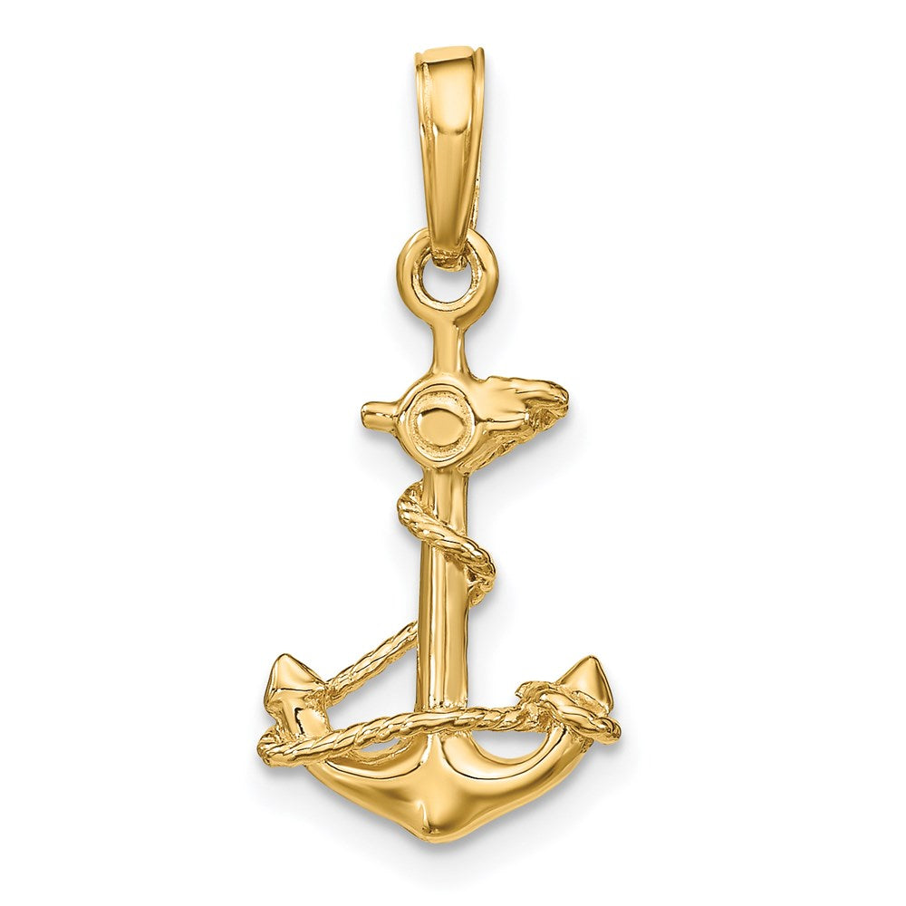 14K Gelbgold 3-d Anker mit Kordel Anhänger