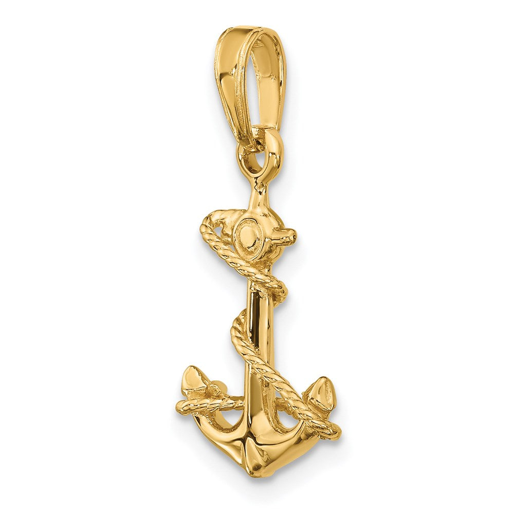 14K Gelbgold 3-d Anker mit Kordel Anhänger