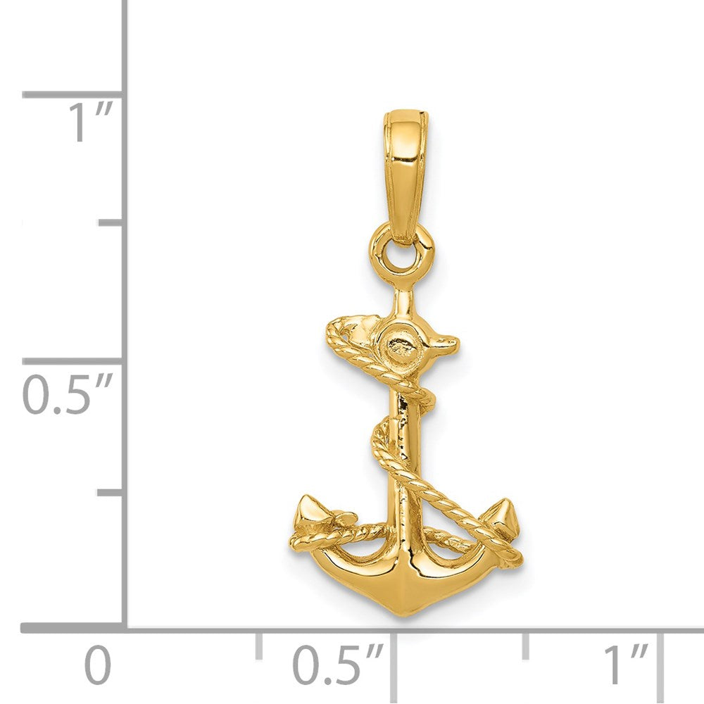 14K Gelbgold 3-d Anker mit Kordel Anhänger