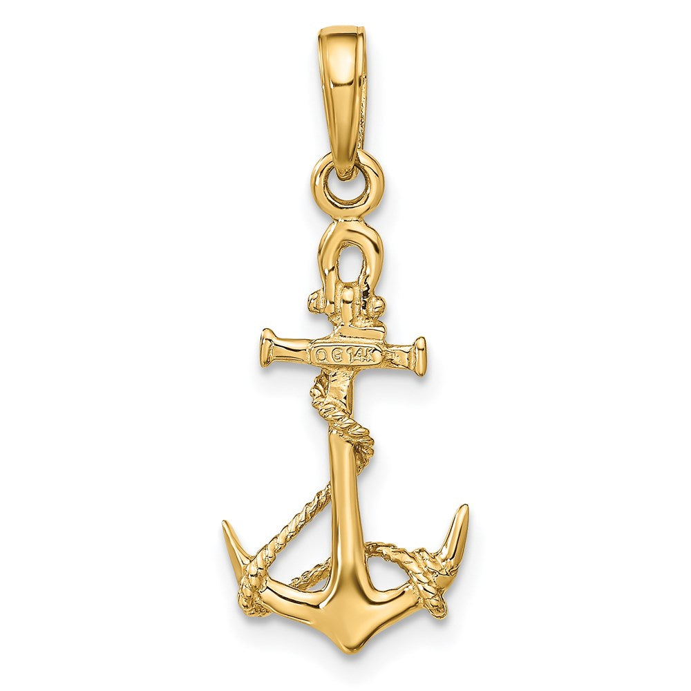 14K Gelbgold 3-d Anker mit Shackle und Entwined Kordel Anhänger
