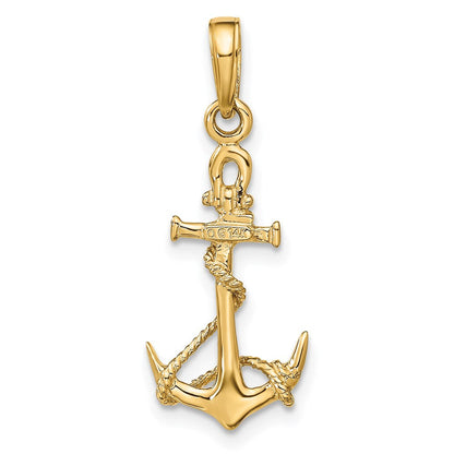 14K Gelbgold 3-d Anker mit Shackle und Entwined Kordel Anhänger