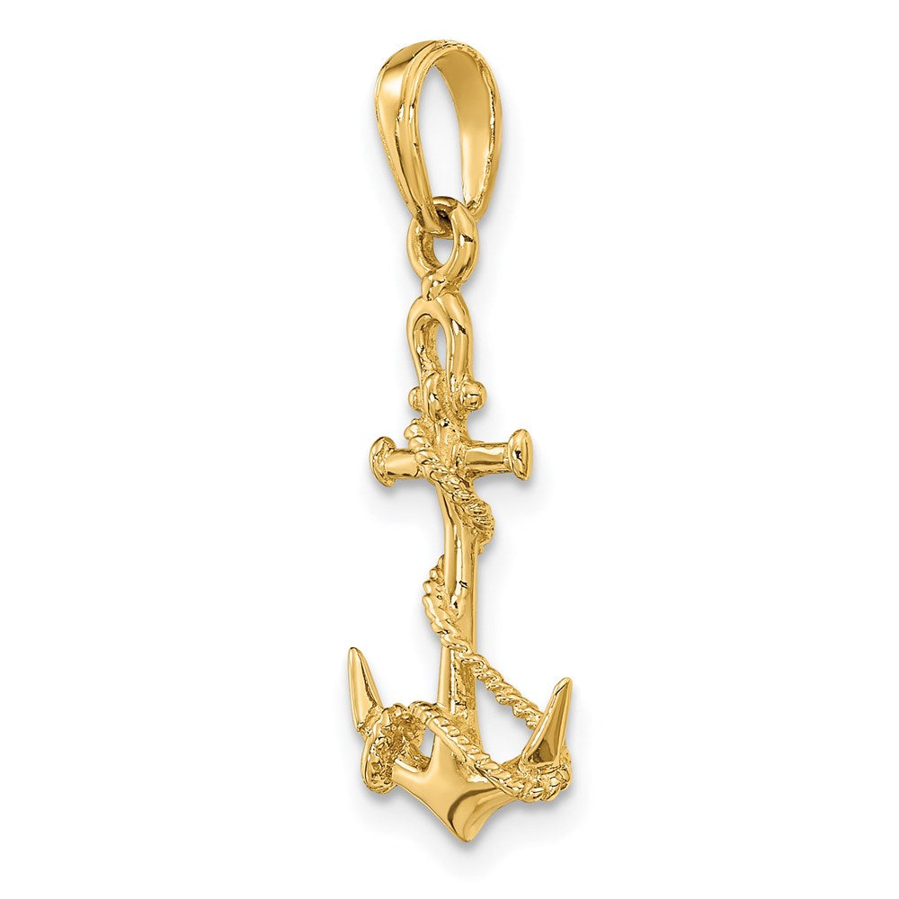 14K Gelbgold 3-d Anker mit Shackle und Entwined Kordel Anhänger