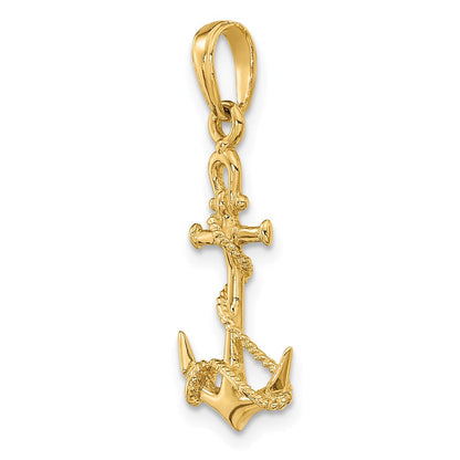 14K Gelbgold 3-d Anker mit Shackle und Entwined Kordel Anhänger