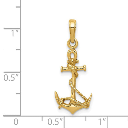 14K Gelbgold 3-d Anker mit Shackle und Entwined Kordel Anhänger