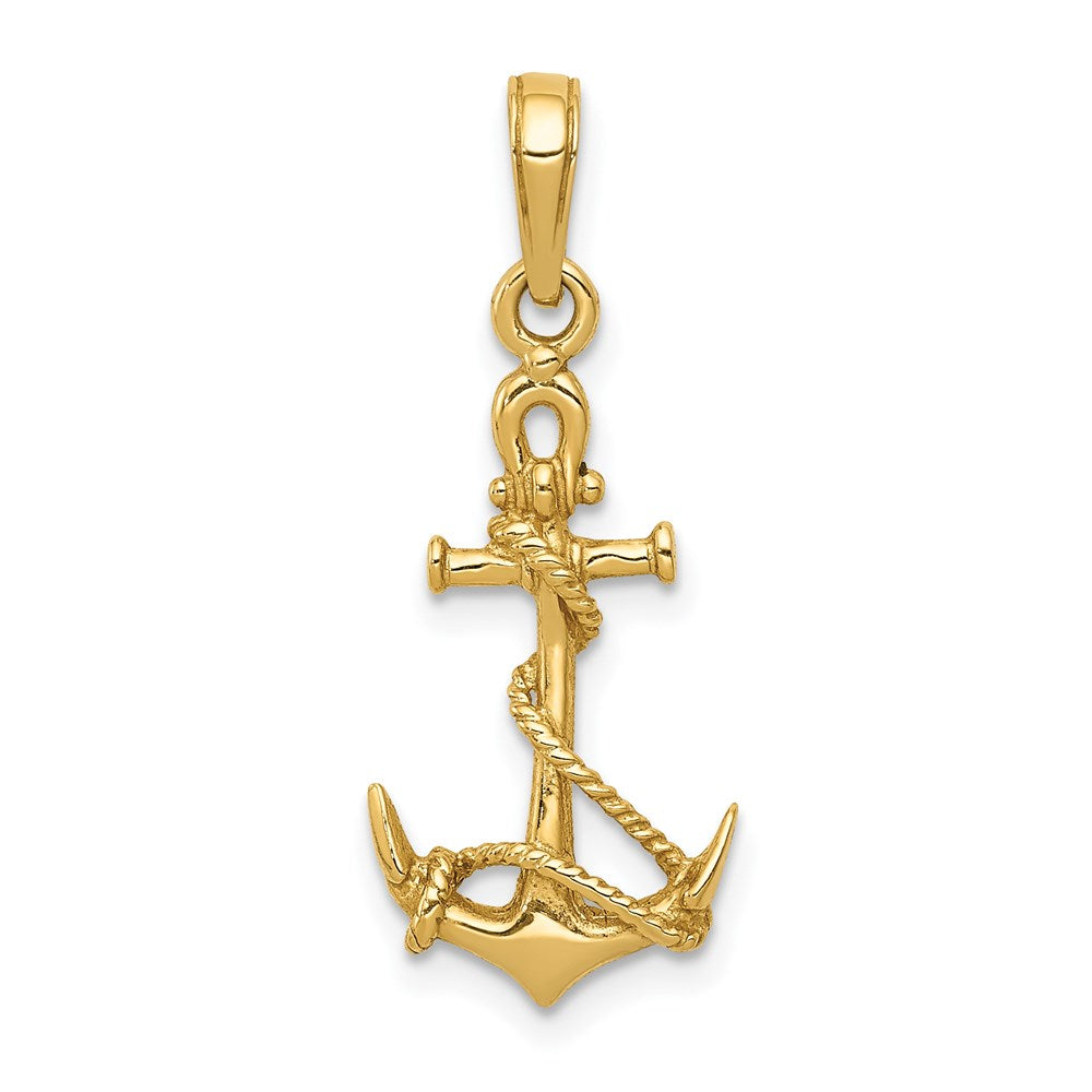 14K Gelbgold 3-d Anker mit Shackle und Entwined Kordel Anhänger