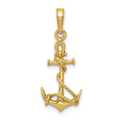 14K Gelbgold 3-d Anker mit Shackle und Entwined Kordel Anhänger