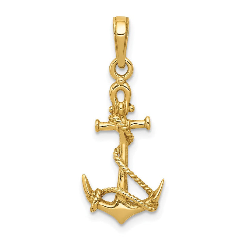 14K Gelbgold 3-d Anker mit Shackle und Entwined Kordel Anhänger