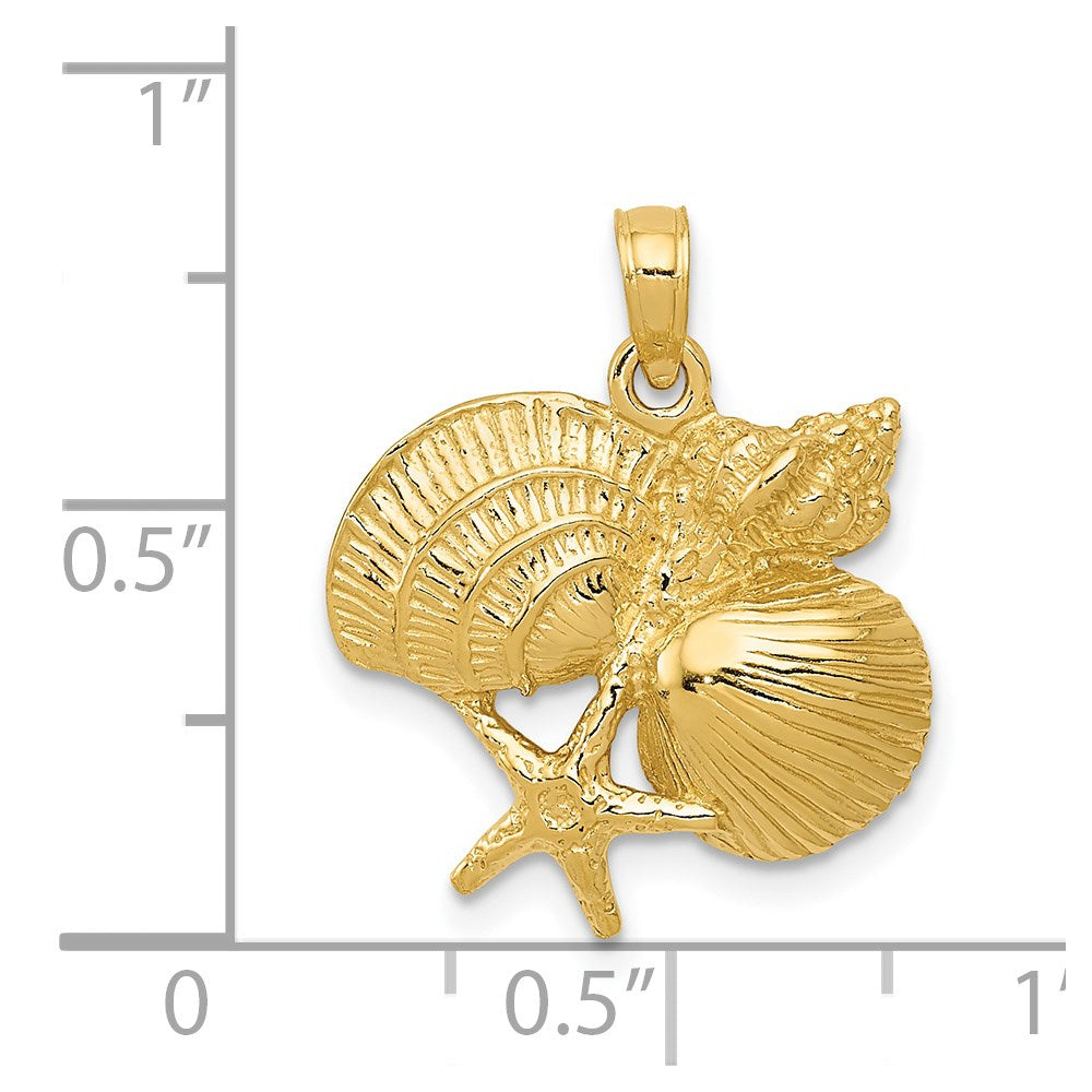 14K Gelbgold Anhänger mit Vier-Muschel-Cluster