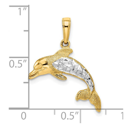14K Gelb & Rhodium mit Rhodium Diamantiert Delfin Anhänger
