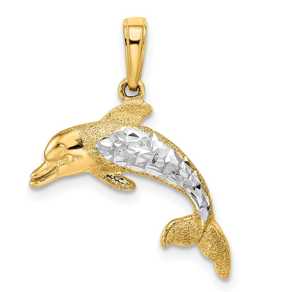 14K Gelb & Rhodium mit Rhodium Diamantiert Delfin Anhänger