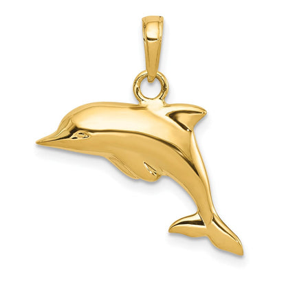 14K Gelbgold Poliert 3-D Delfin-Anhänger