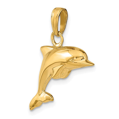 14K Gelbgold Poliert 3-D Delfin-Anhänger