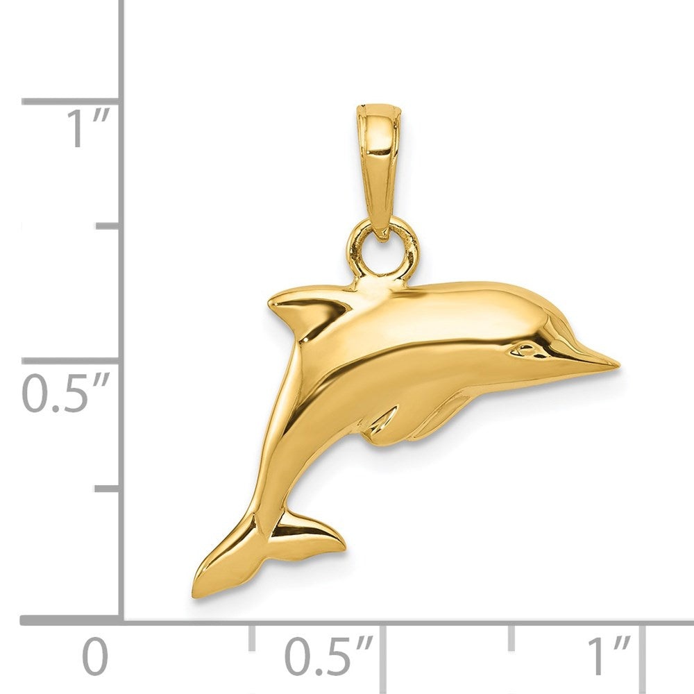 14K Gelbgold Poliert 3-D Delfin-Anhänger