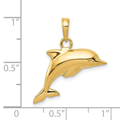 14K Gelbgold Poliert 3-D Delfin-Anhänger
