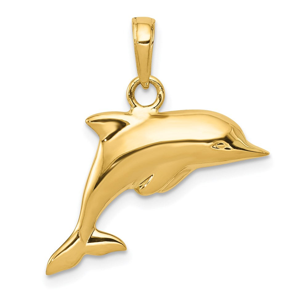 14K Gelbgold Poliert 3-D Delfin-Anhänger