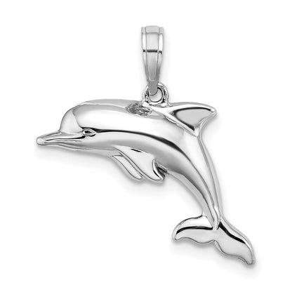 14K Weißgold 3-D gepuffter Delfin-Charm