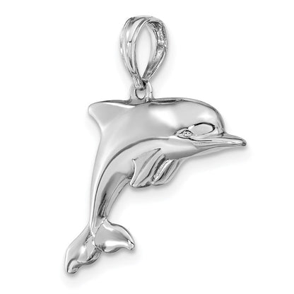 14K Weißgold 3-D gepuffter Delfin-Charm