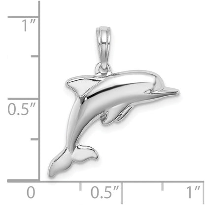 14K Weißgold 3-D gepuffter Delfin-Charm