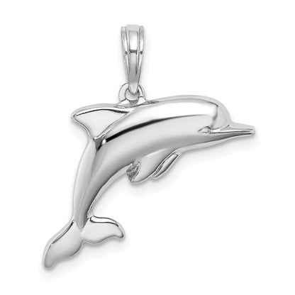 14K Weißgold 3-D gepuffter Delfin-Charm