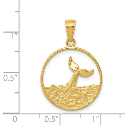 14K Gelbgold Wal-Schwanz-in-Kreis-mit-Wellen-Anhänger