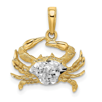 14K Gelb & Rhodium mit Rhodium Diamantiert Blau Krabbe Anhänger